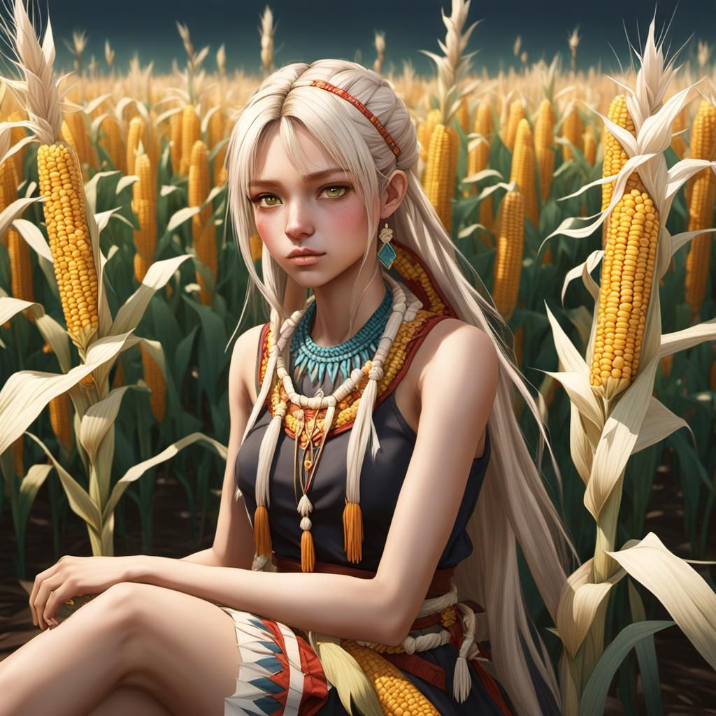 Blonde Girl in Cornfield, 3D Anime Art