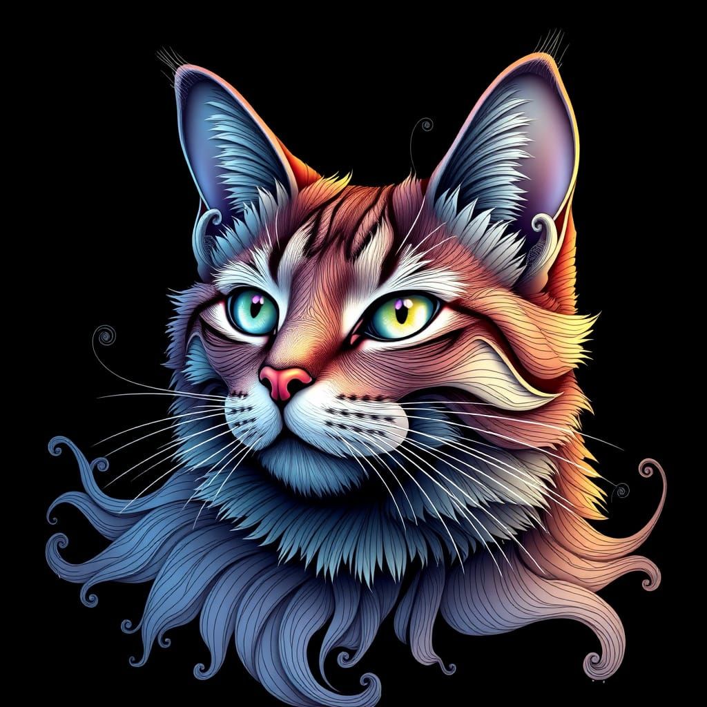 Ethereal Feline Forms in Vibrant Fractal Harmony