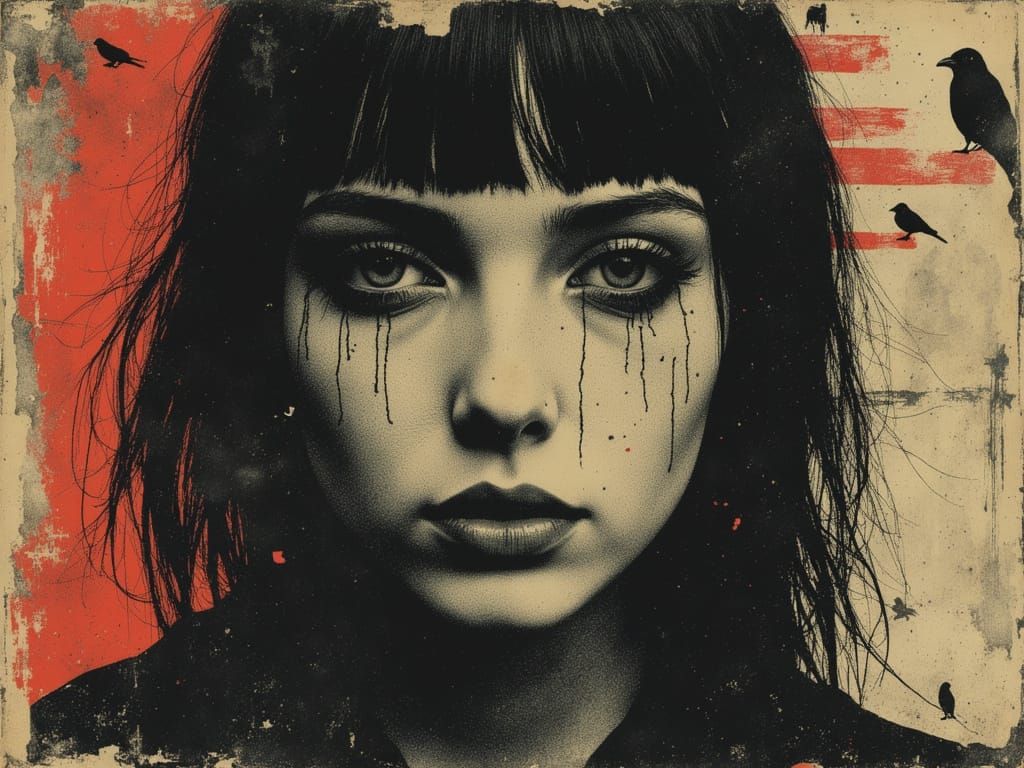 Ethereal Gothic Woman Portrait in Psychedelic Style