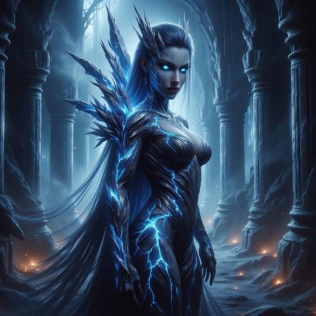 Epic Fantasy Warrior in Fire and Ice Armor