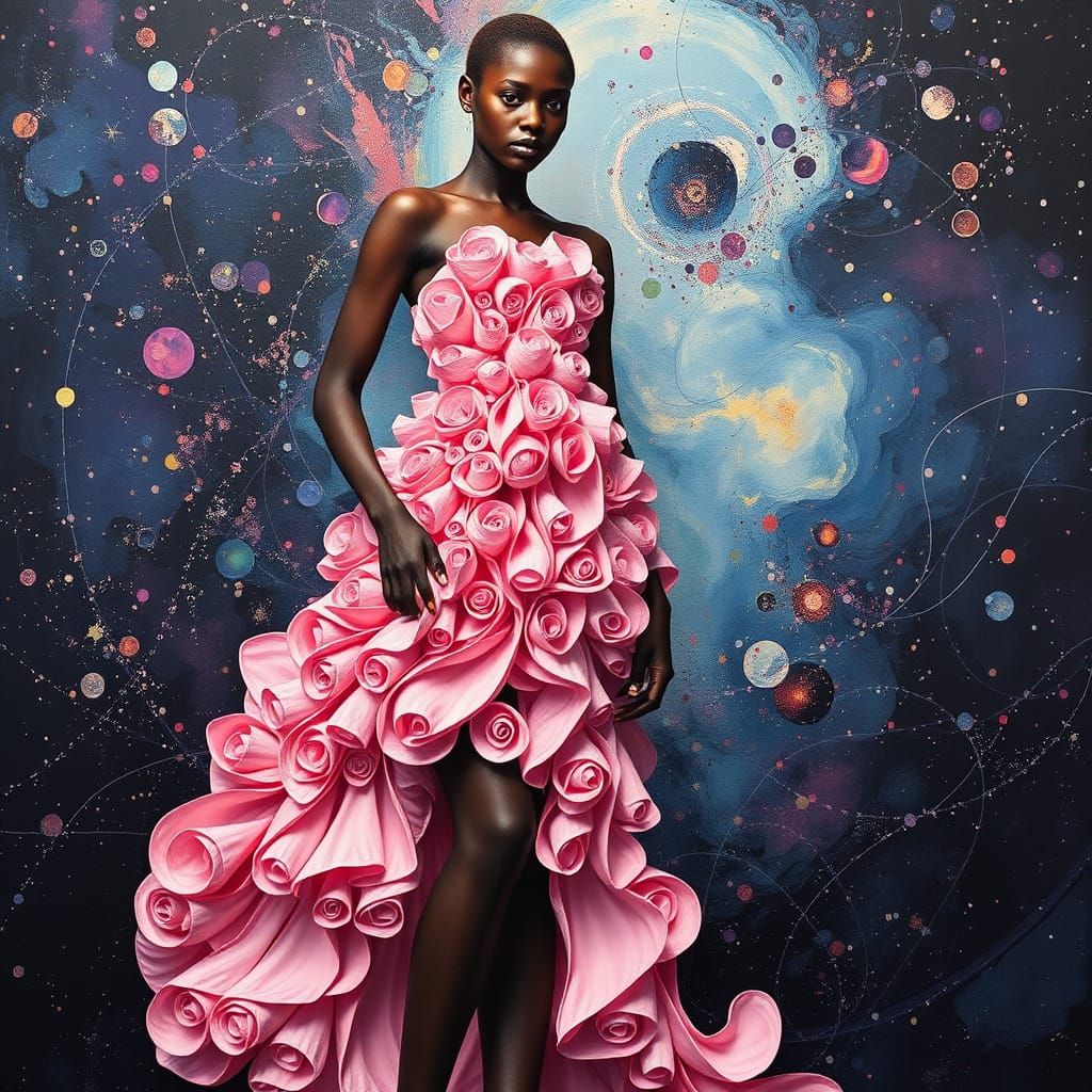 Surreal Fashion Icon in Cosmic European Art Brut Style