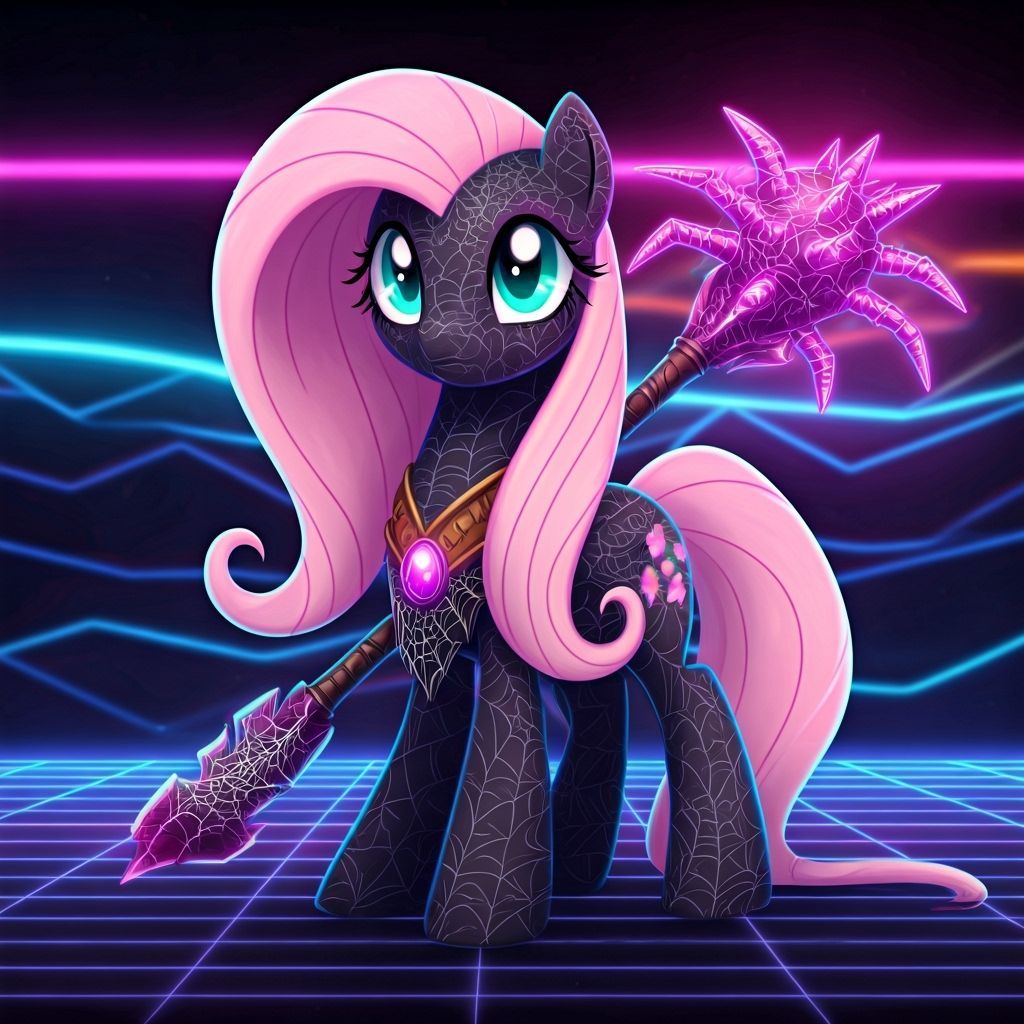 Spider Druid Pony in Neon Synthwave Art