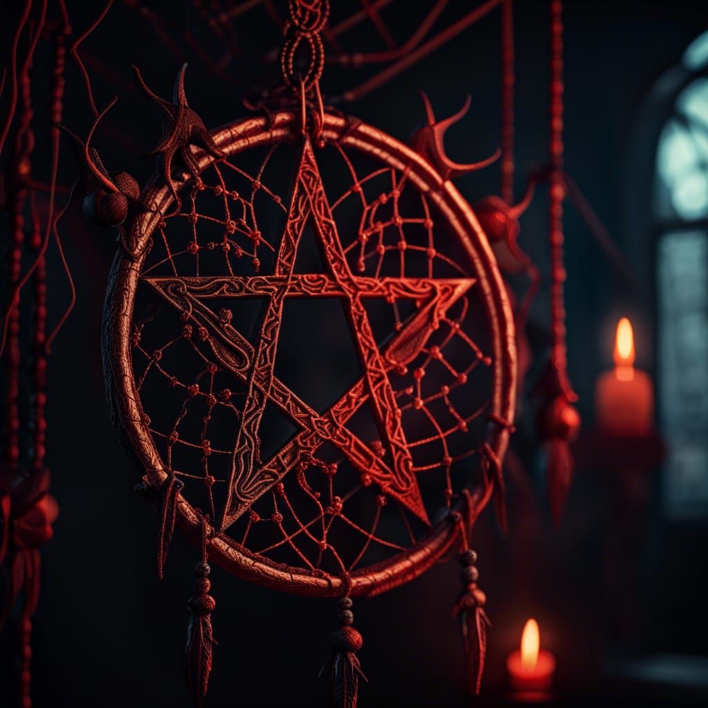 Satanic Dreamcatcher in Gothic Bedroom, Hyperdetailed Art