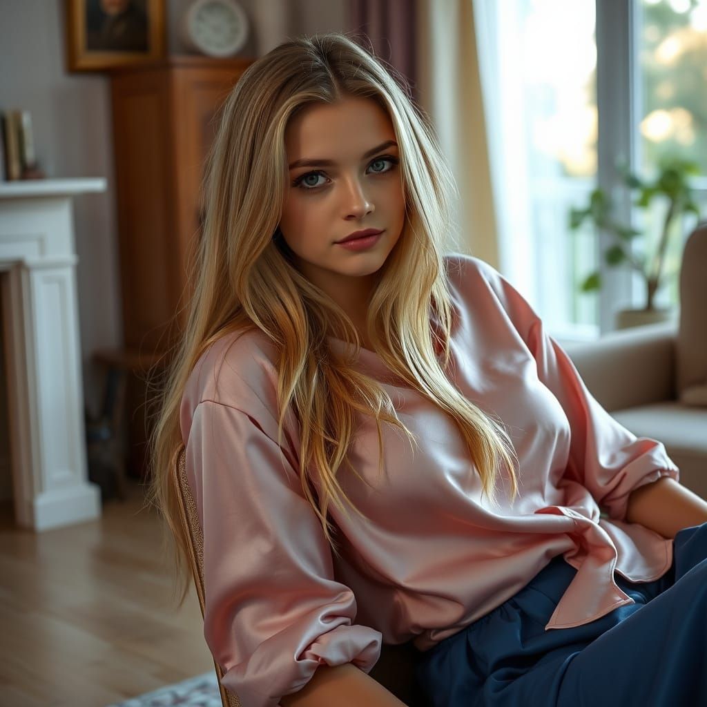 Sitting Beauty in Soft Focus, a Photorealistic Portrait