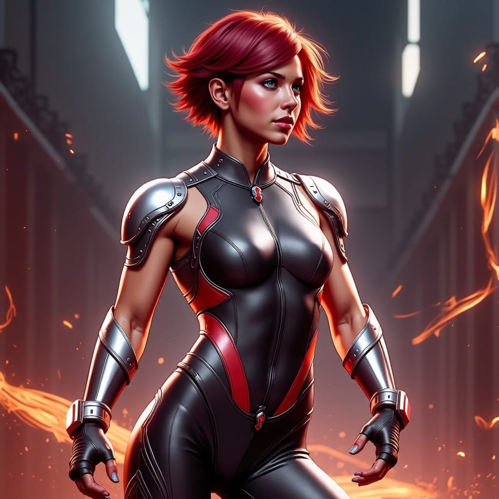 Dynamic Female Athlete in High-Tech Bodysuit