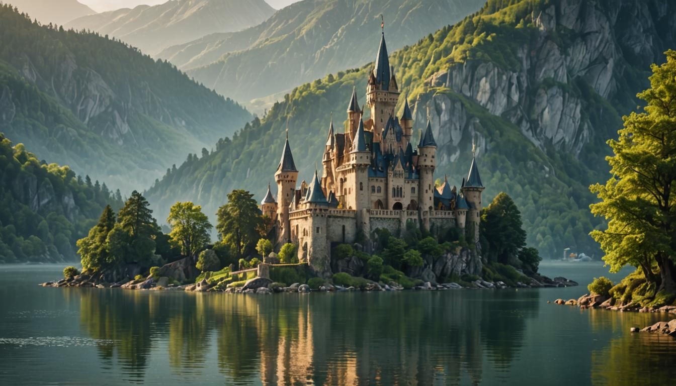 Elven Castle on Lake in Renaissance Landscape