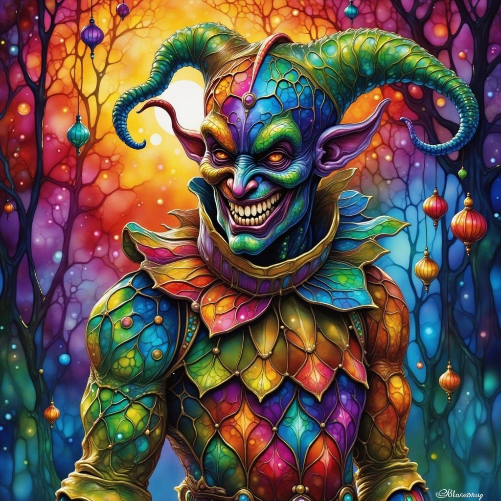 <lora:PR AlcoholWCGlass:1.0> Harlequin demon art