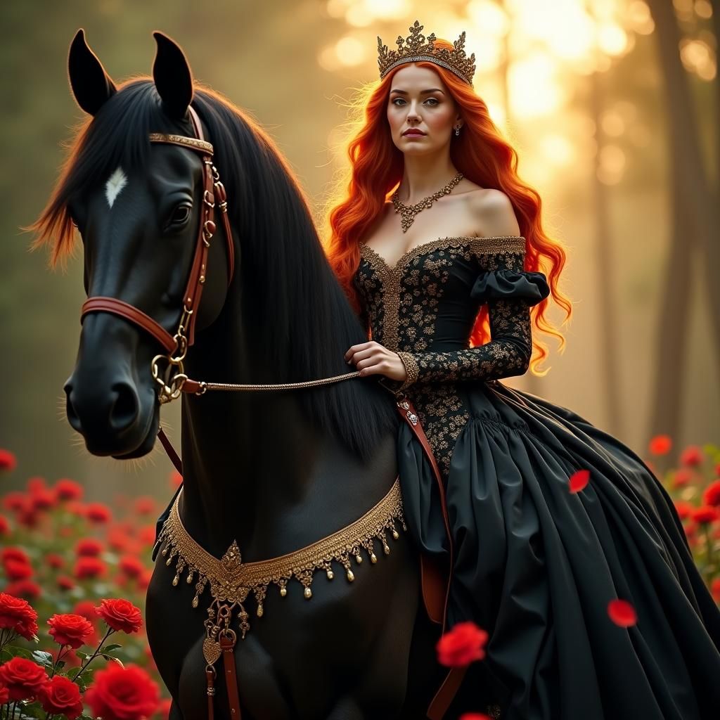 Renaissance Woman on Horse with Red Hair