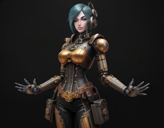 Steampunk Android Woman Robot: Detailed Matte Painting