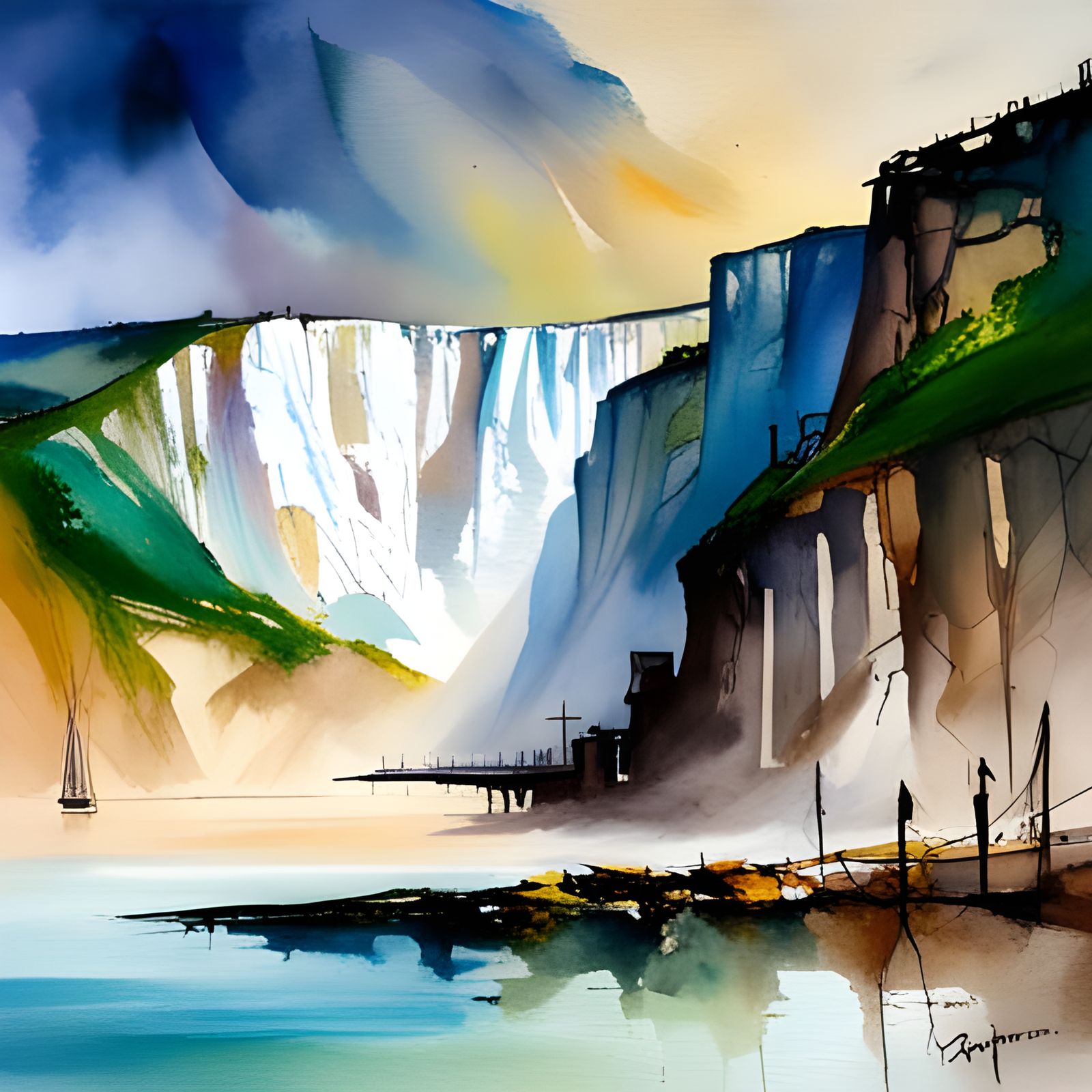 White Cliffs of Dover in Watercolor Style