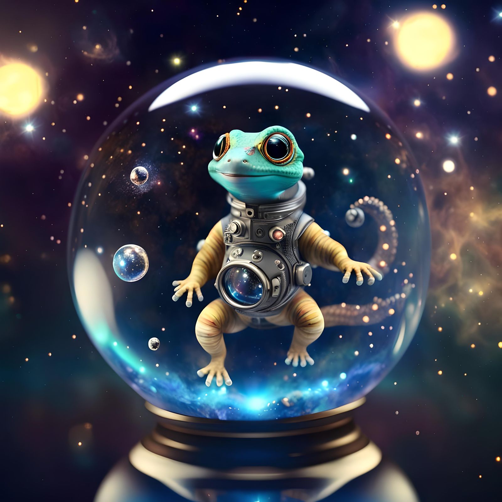 Gecko in Space Suit in Glass Sphere