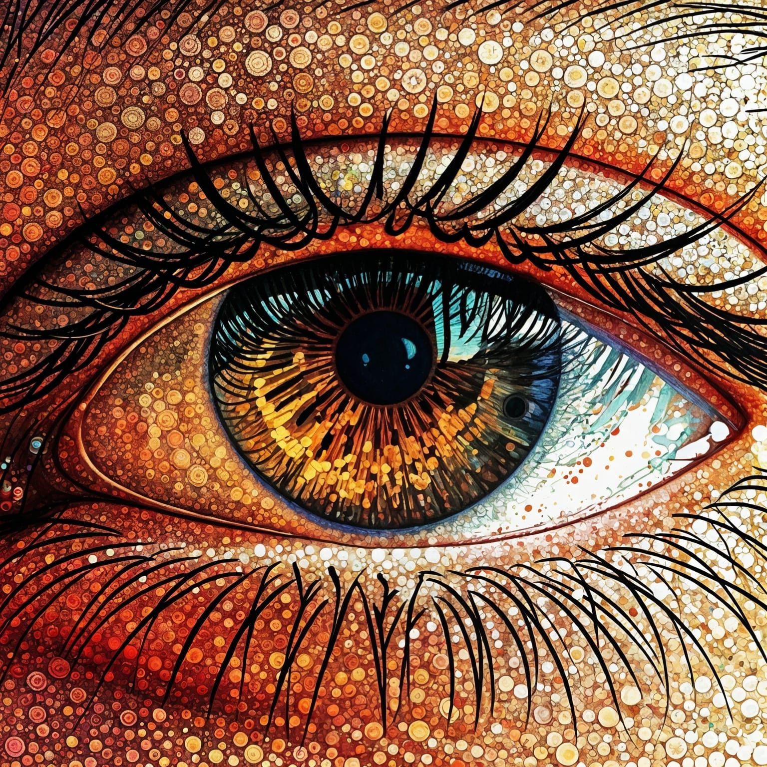 Psychedelic Pointillist Eye in Oil on Canvas