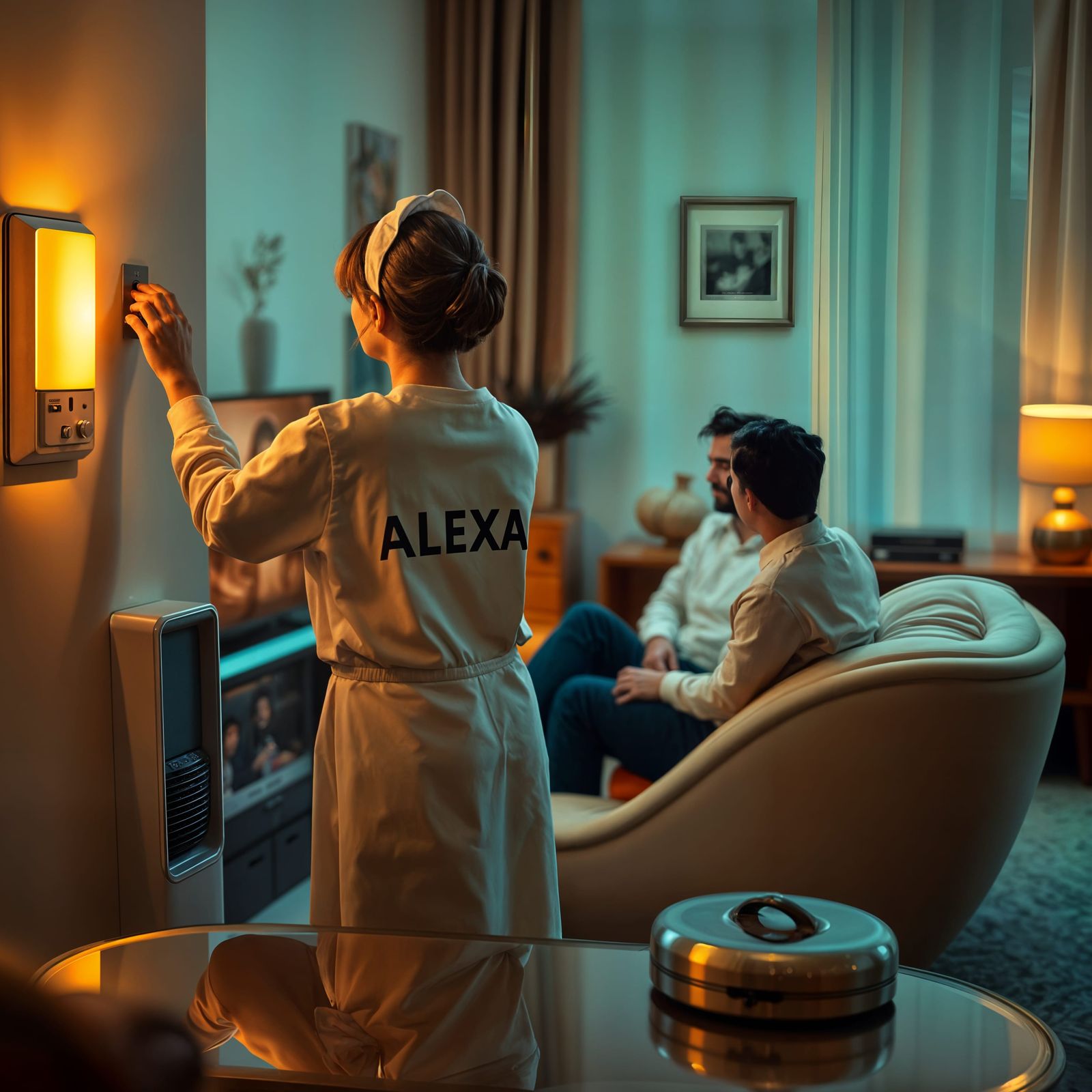 Retro-Futuristic Living Room Scene in a Nostalgic Future