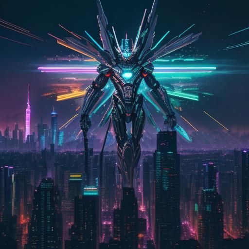 Marquis in Cyberpunk Cityscape with Neon Lights