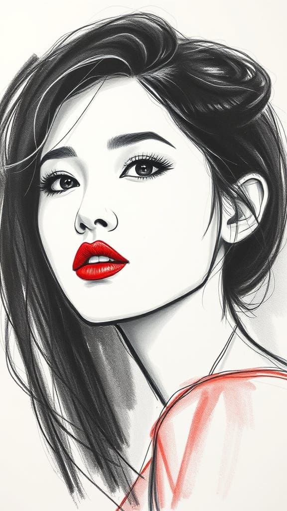 Rough Charcoal Portrait of a Korean Vogue Model