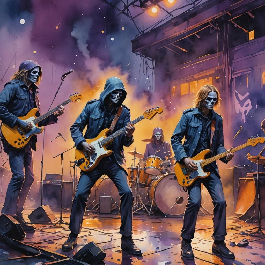 Helloween Band Performing On Stage Watercolor Painting