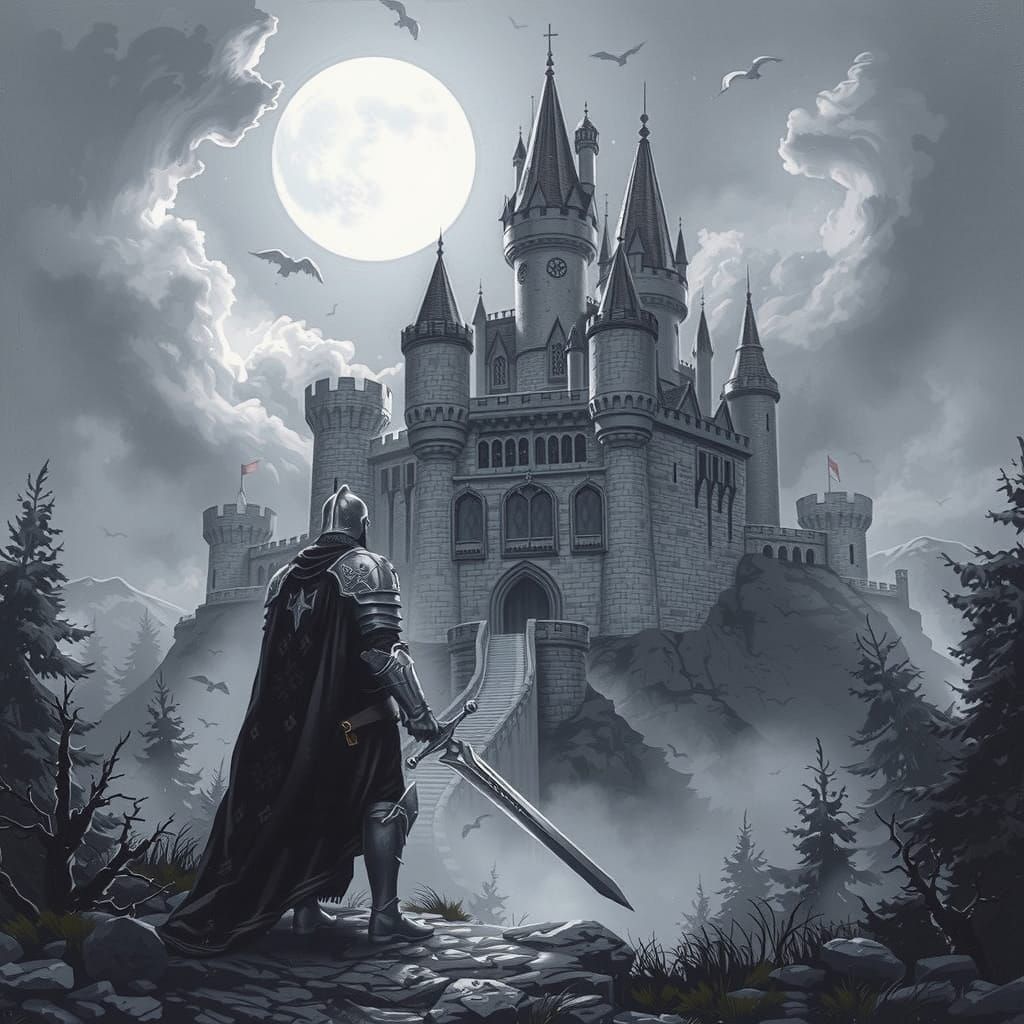 Knight Defends Castle: Pencil Sketch Masterpiece