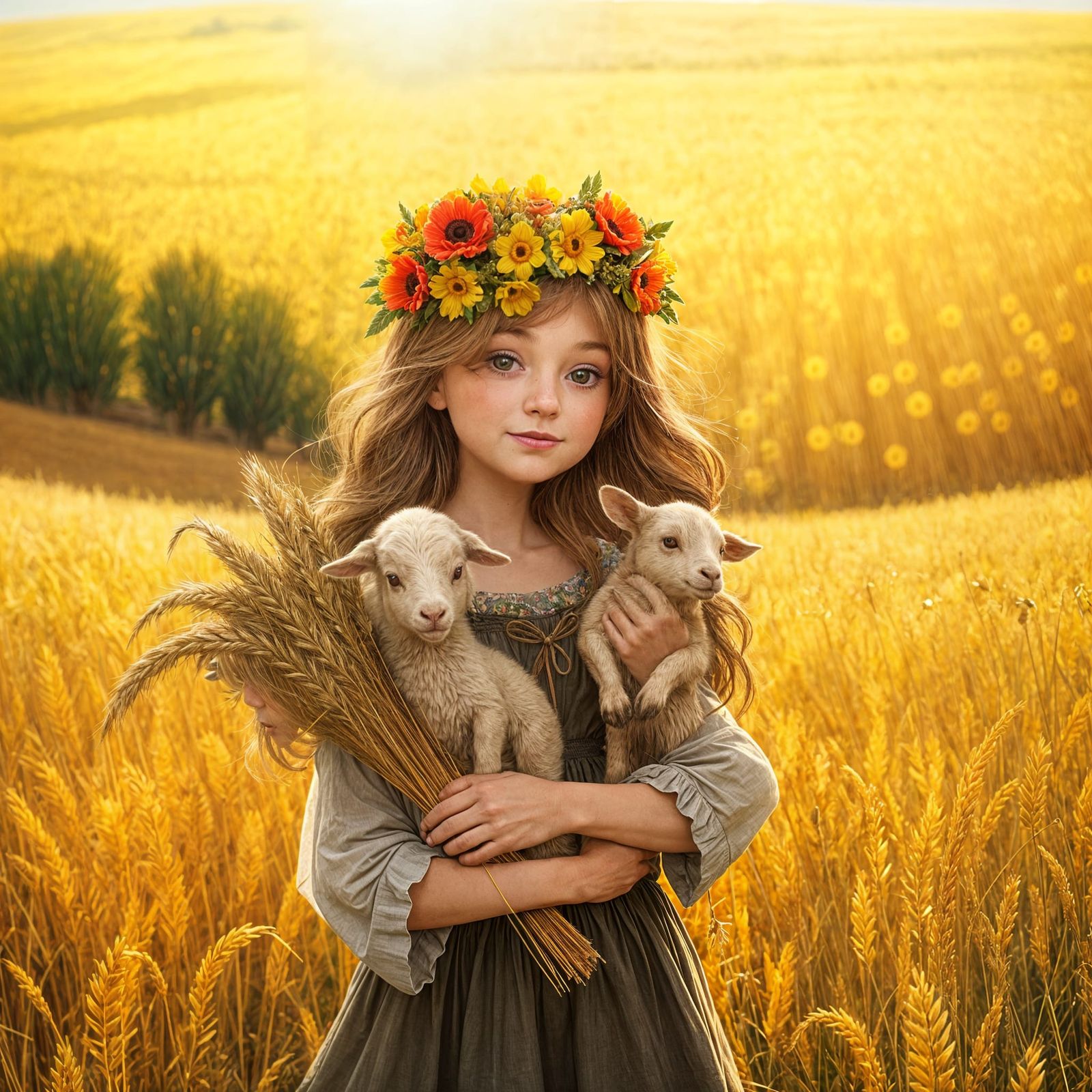 Vibrant Farm Girl in Golden Harvest Field