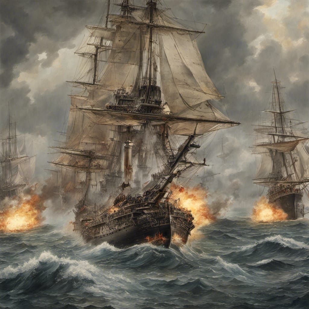 18th Century English Battleship in Naval Combat