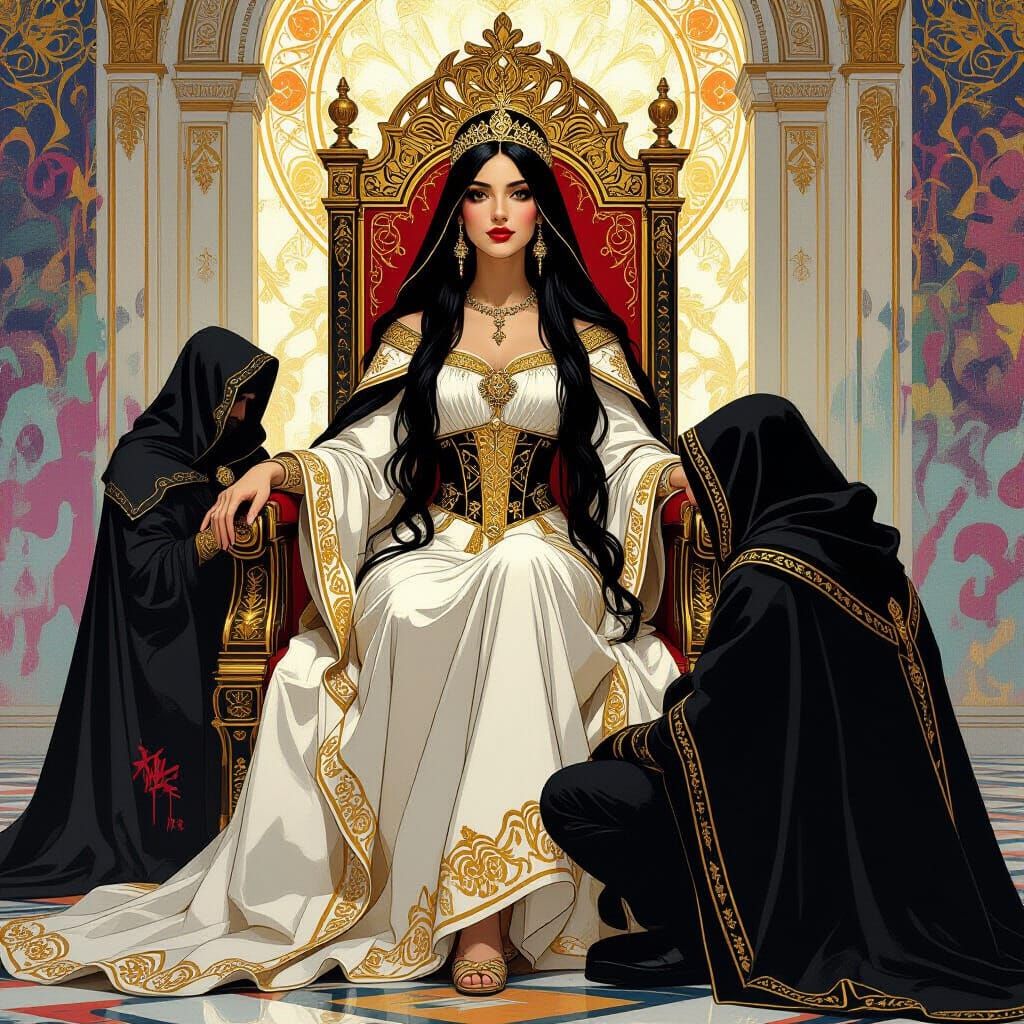 Italian Lady Enthroned in Renaissance Graffiti Style