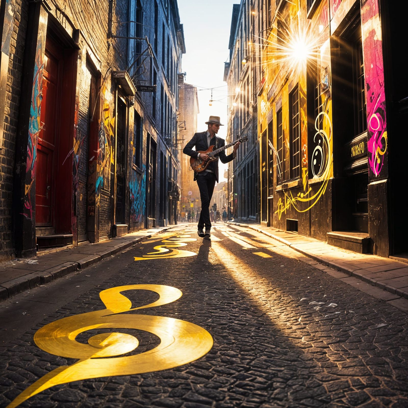 Dynamic Musician Graffiti Art in Cinematic Style