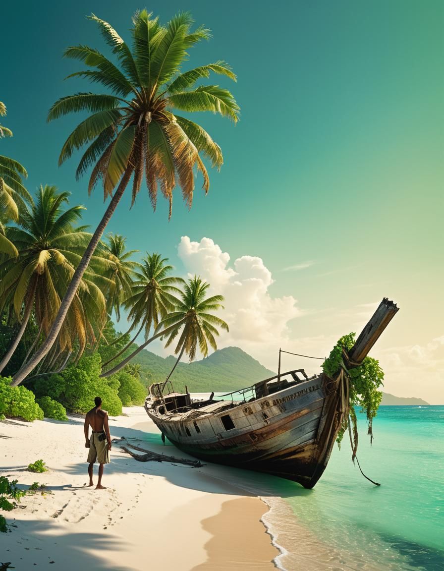 Shipwreck Survivor on Tropical Island Paradise
