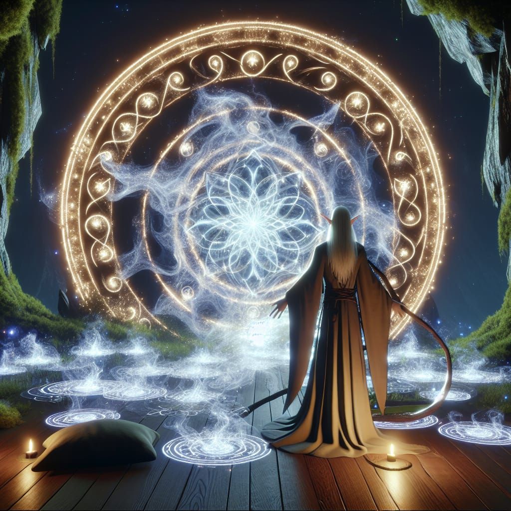 Elven Mage Casting a Luminescent Rune Spell