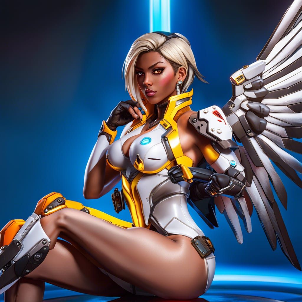 Mercy Overwatch Modelshoot in Hyperrealistic Style