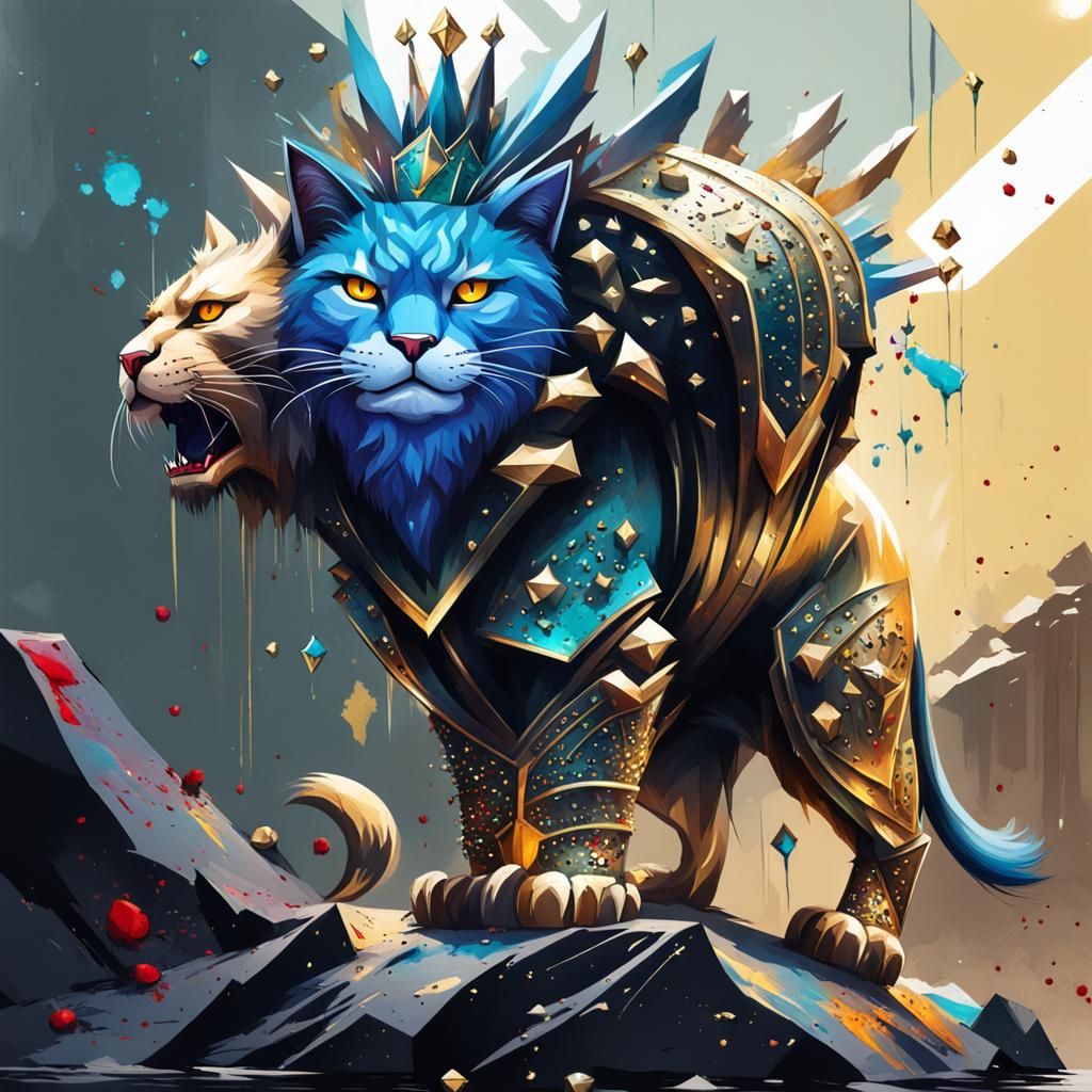 Armored Cat King in Graffiti Art Style