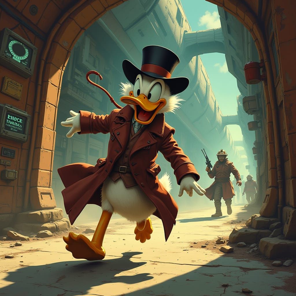 Retro Sci-Fi Scrooge McDuck Escapes Galactic Enforcers in a ...