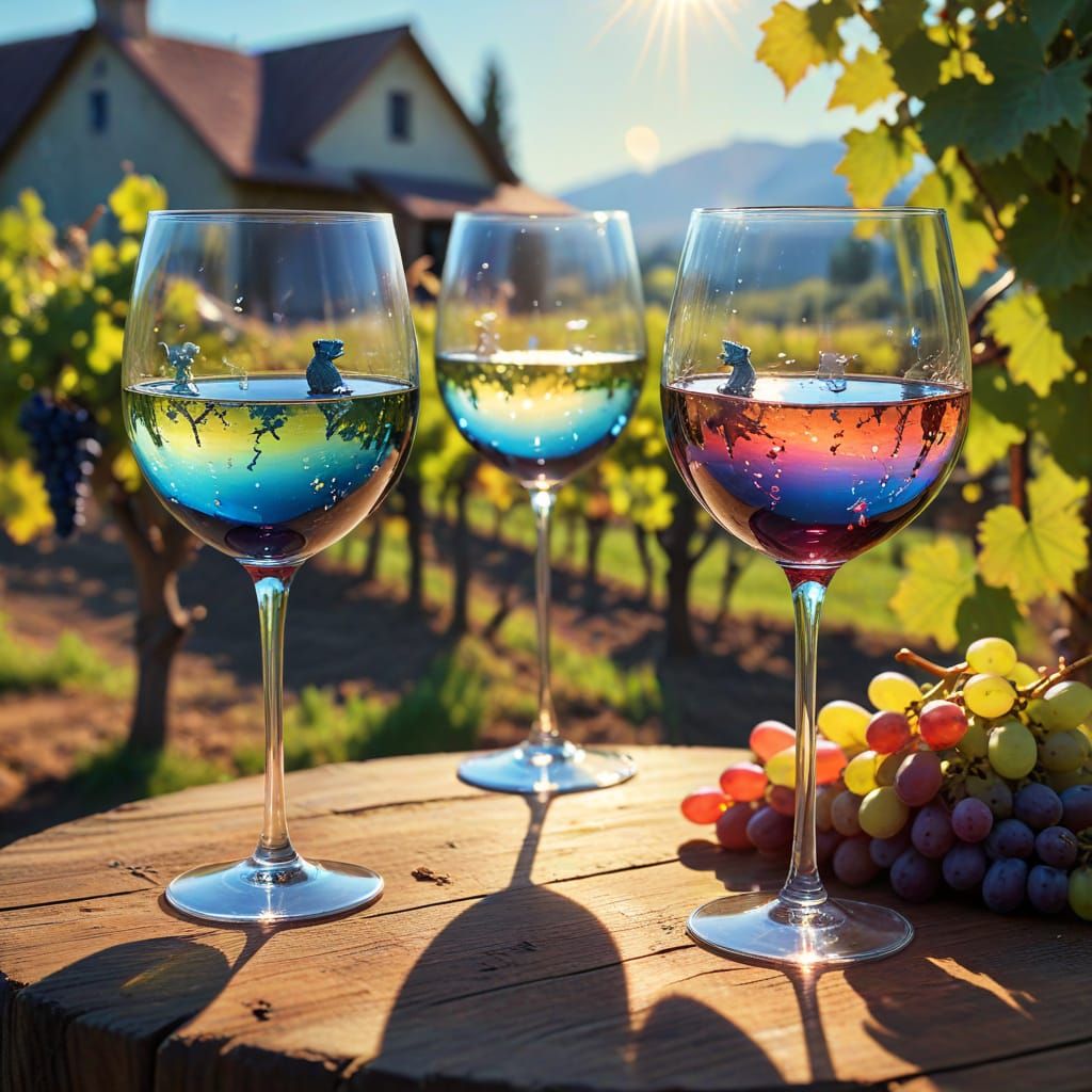 Rustic French Vineyard Scene with Wine and Grapes