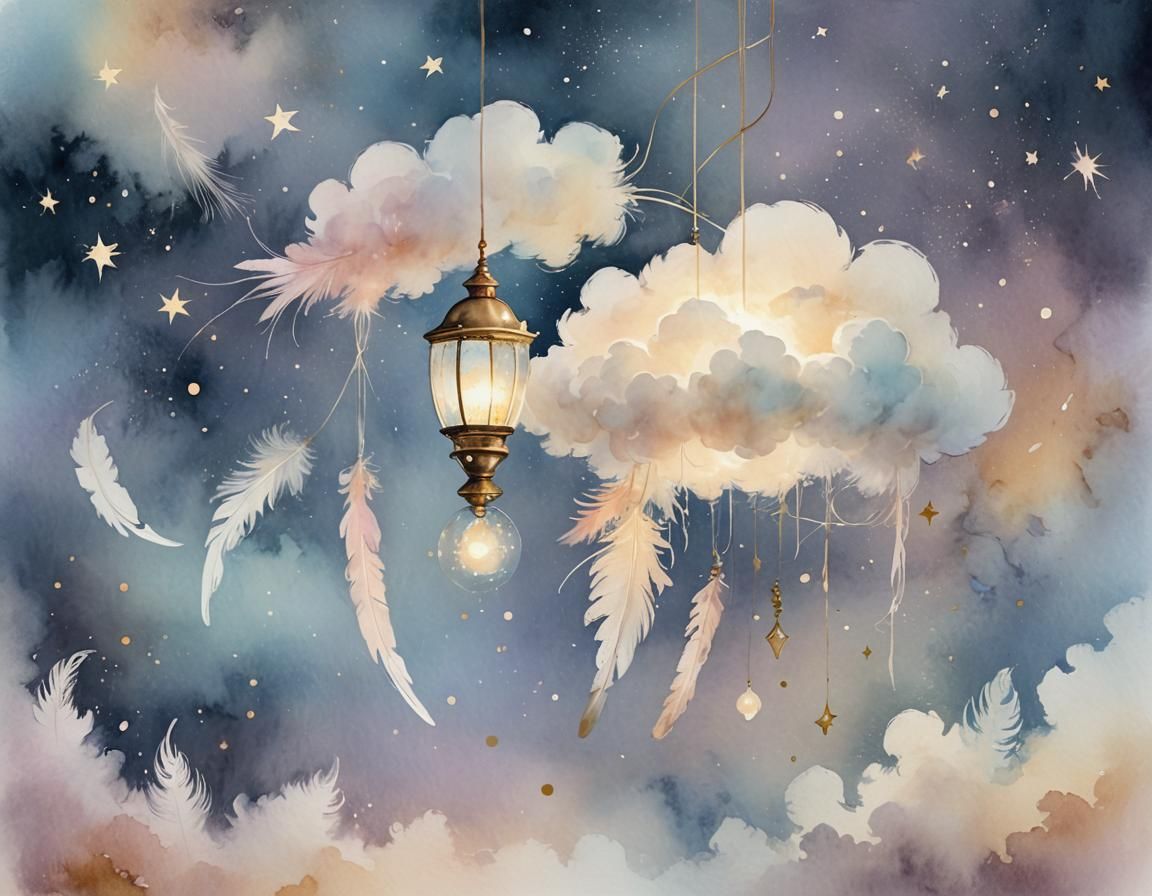Ethereal Cloud Lamp in Mixed Media Style