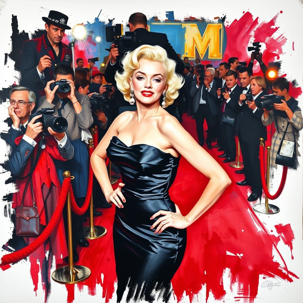 Glamorous 1950s Hollywood Starlet Poses on Red Carpet in Exp...