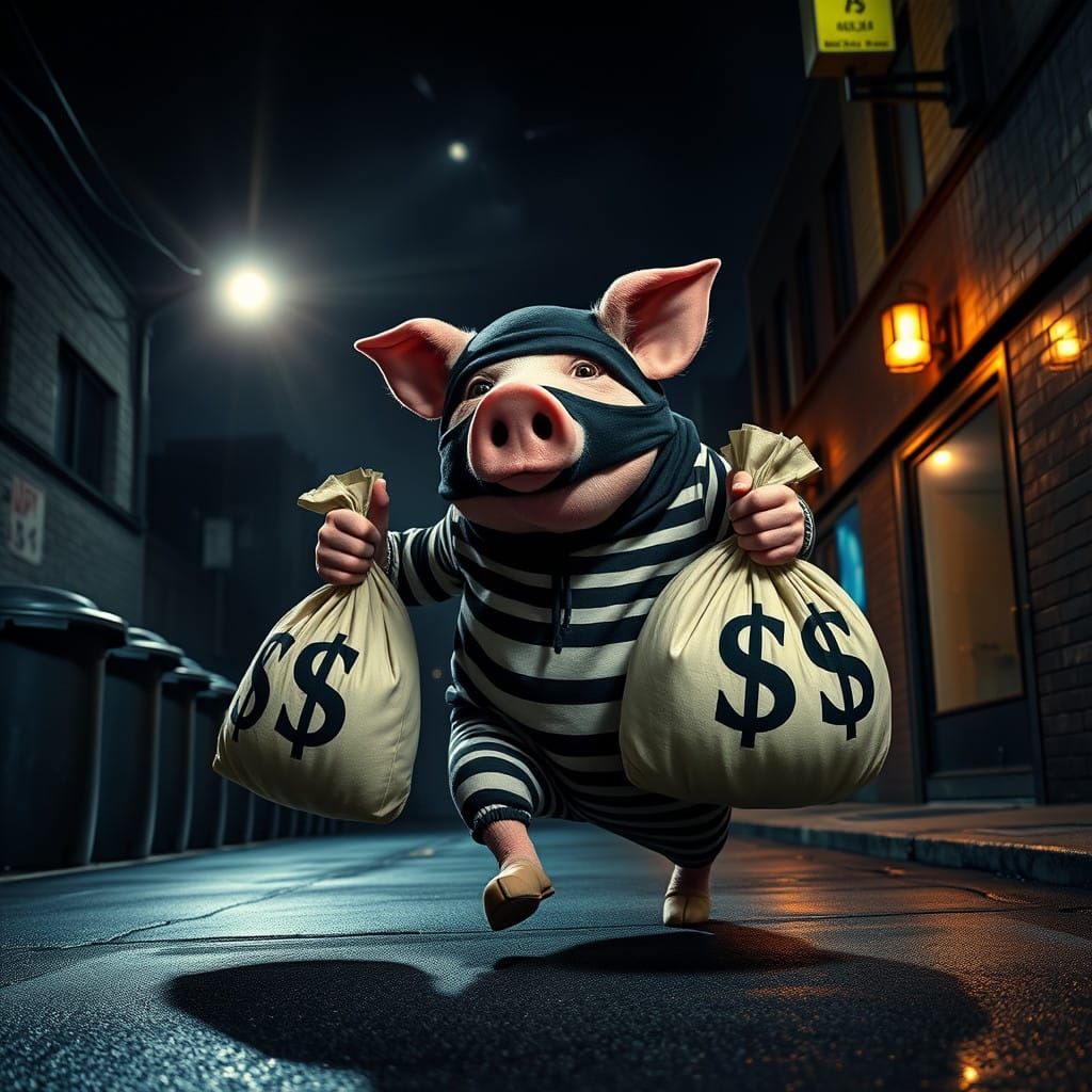 Surreal Ham Burglar in IMAX-Style Cityscape