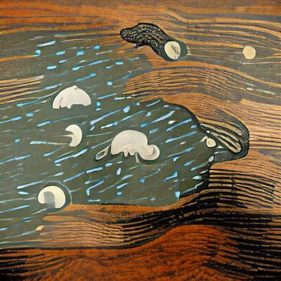 Platypus in Lunar Rainstorm: Vintage Woodcut