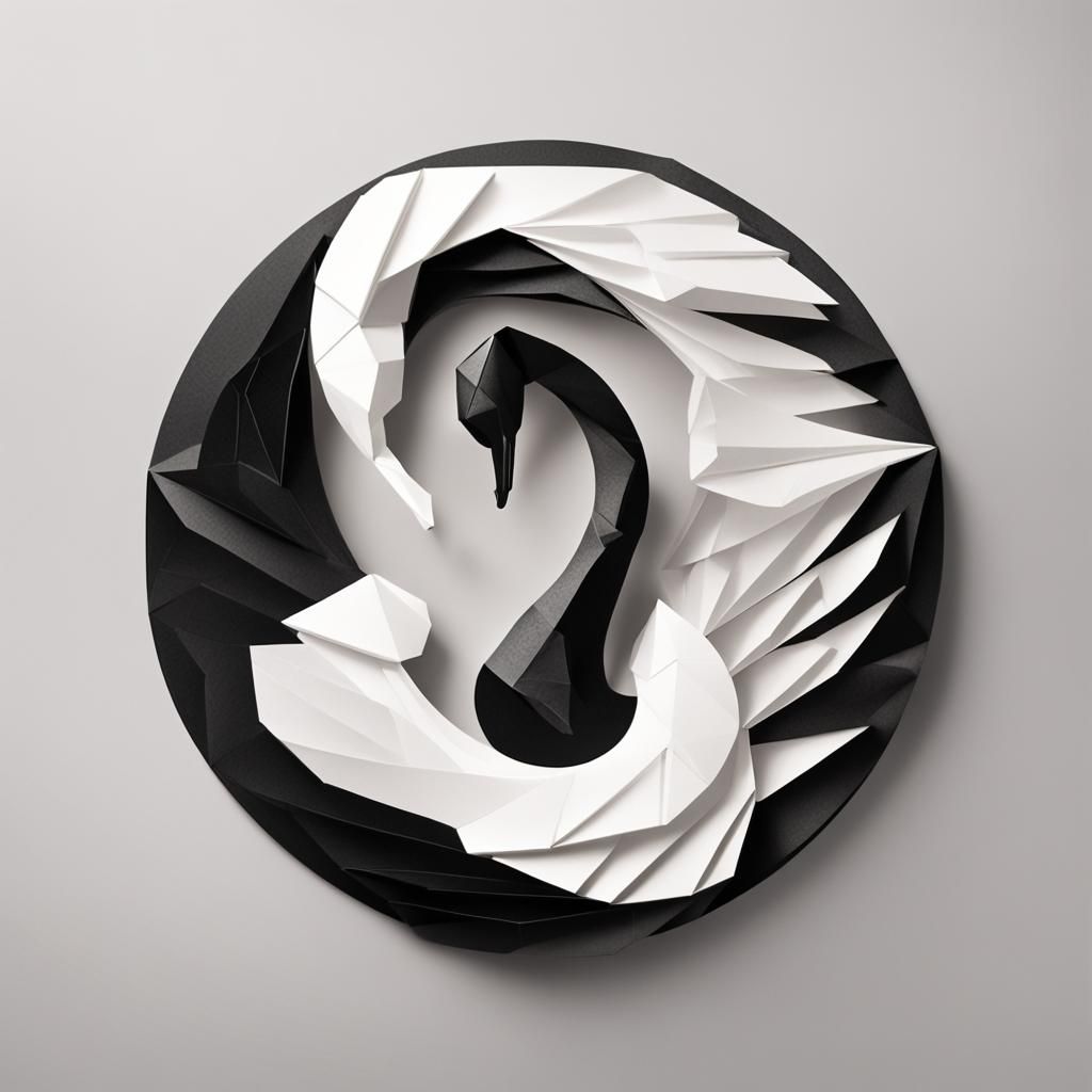 Yin Yang Swans in Origami Papercraft Style