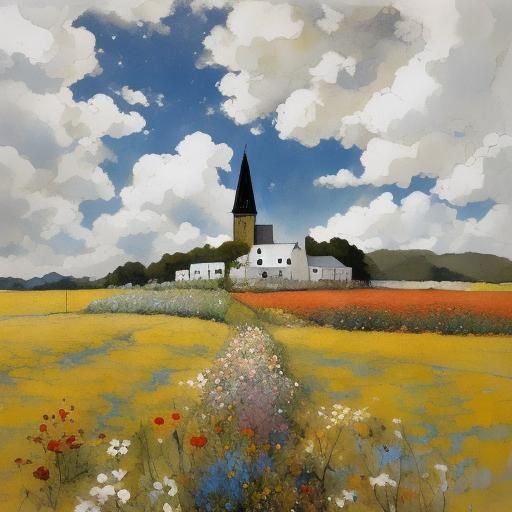 Church on Hill in Splatter Art Style