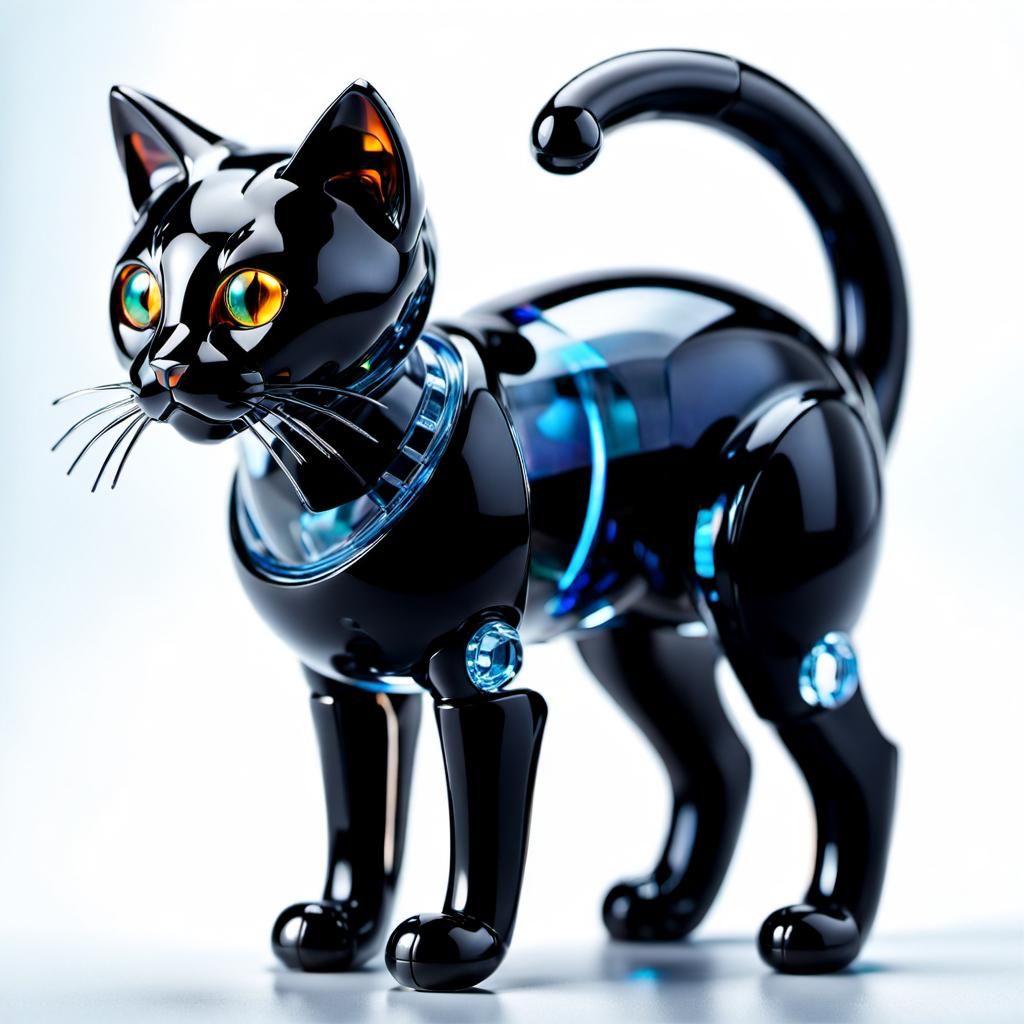Transparent Glass Robotic Cat Sculpture