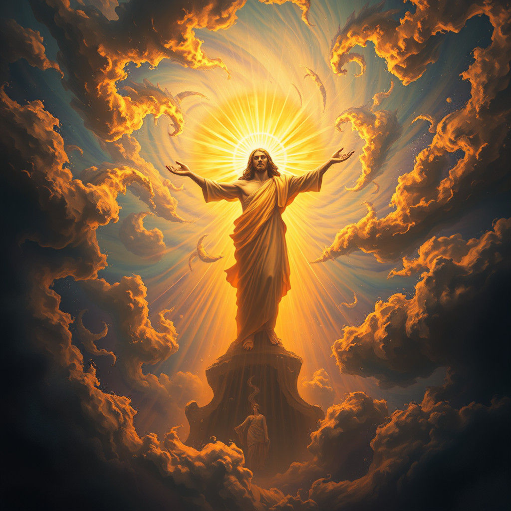 Christ in a Swirling Vortex of Iridescent Light