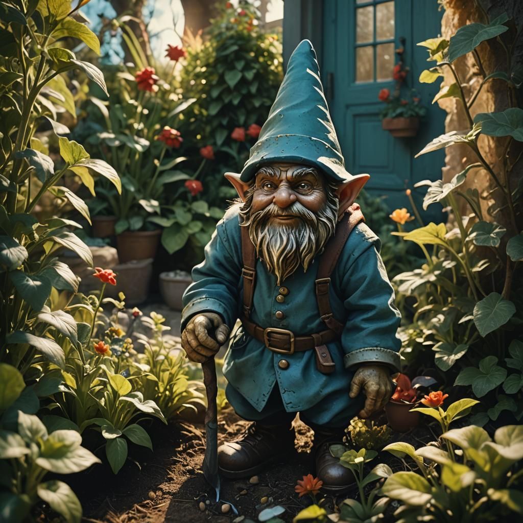 Goblin in Gnome Disguise: Cinematic Garden Scene