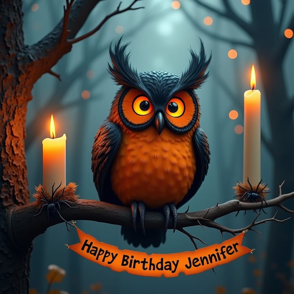 Spooky Halloween Owl in Enchanted Dark Forest