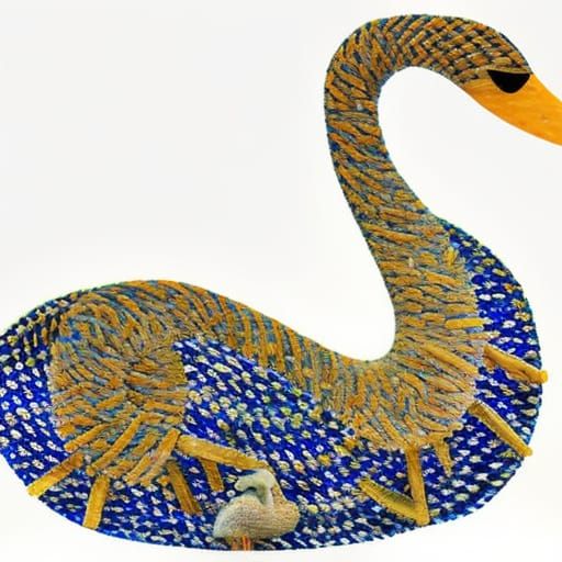 Woven Seagrass Swan Sculpture on Marble