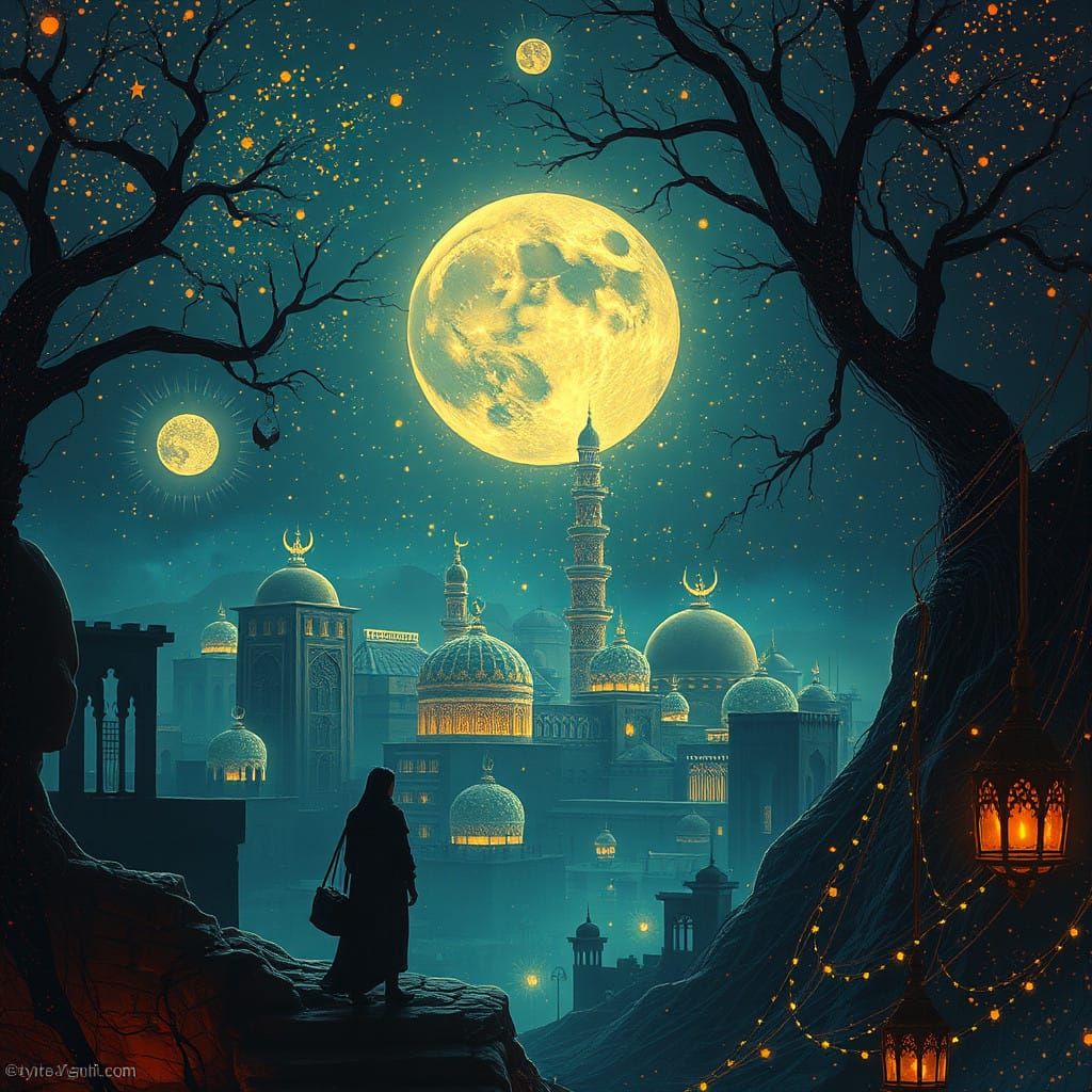 Mystical Arabian Nights Scene with a Jinni