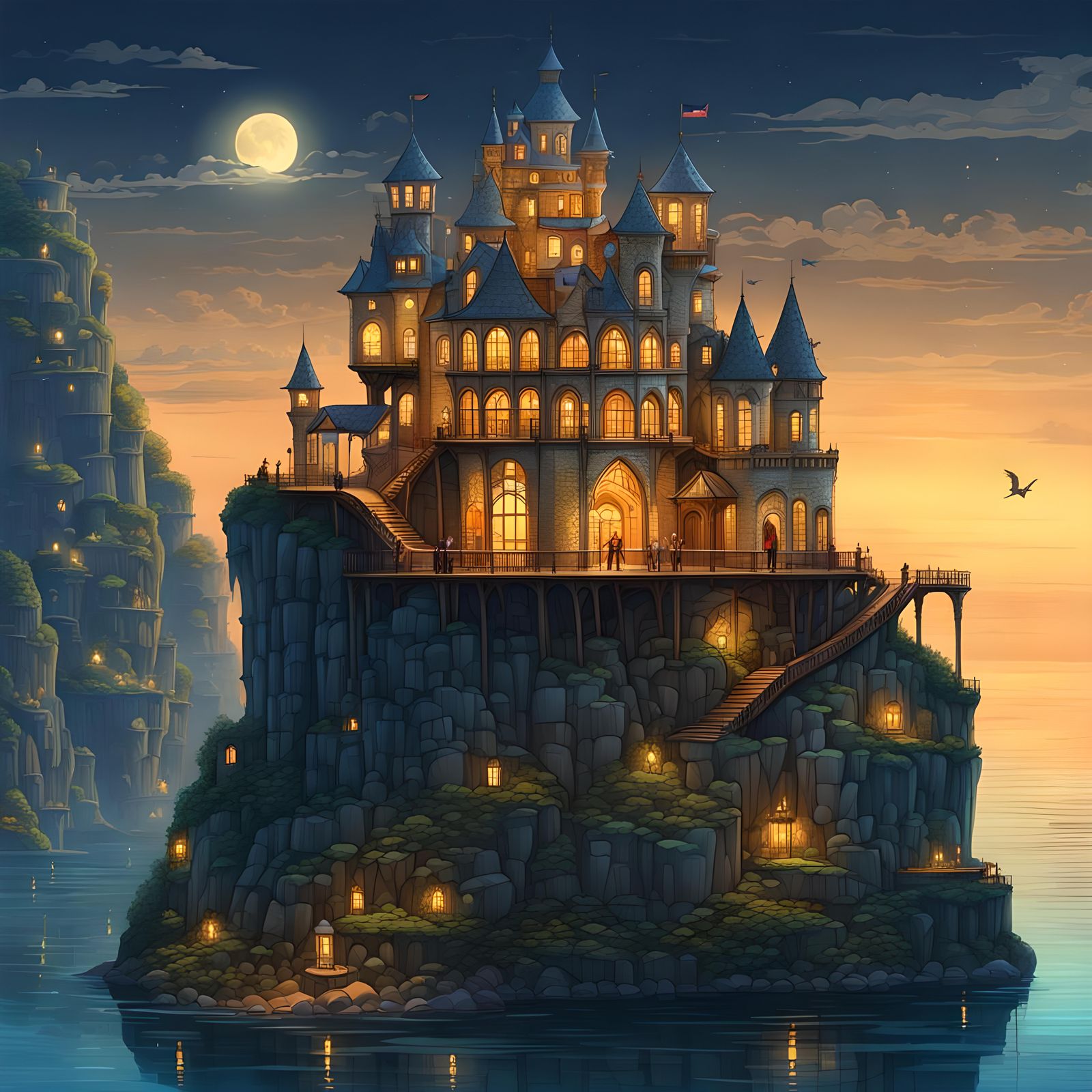 Fairytale Glass Castle Illuminated at Night