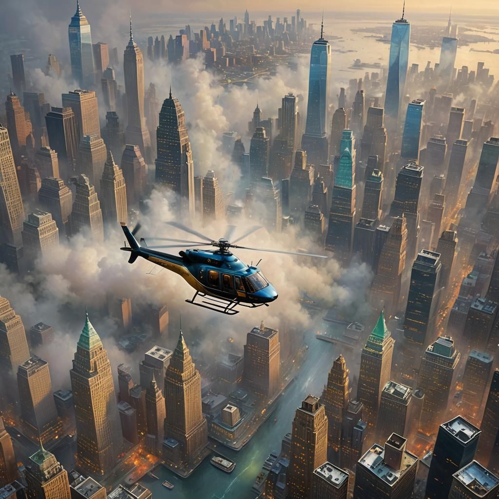 Helicopter Over Manhattan: Ethereal Fantasy Art
