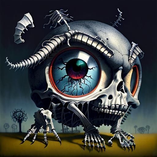 Haunting Skeletal Man with Glowing Eyes: Surreal Horror