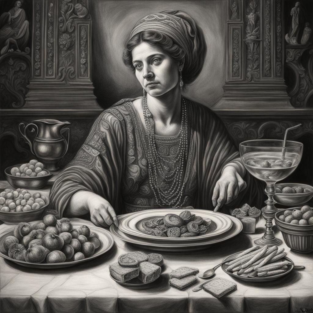 Wealthy Roman Woman Presiding Over Decadent Banquet