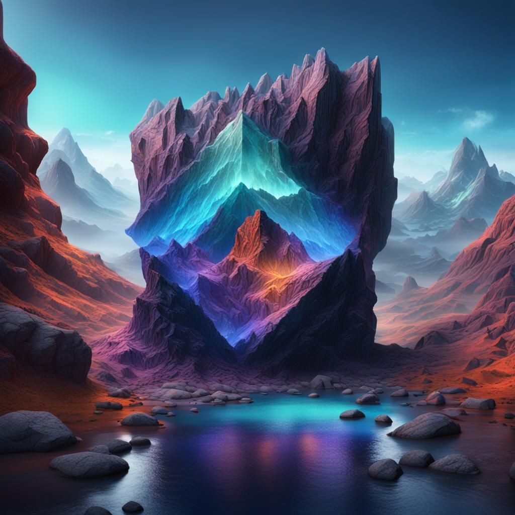 Mountain Cave Cube in Detailed Fantasy Art