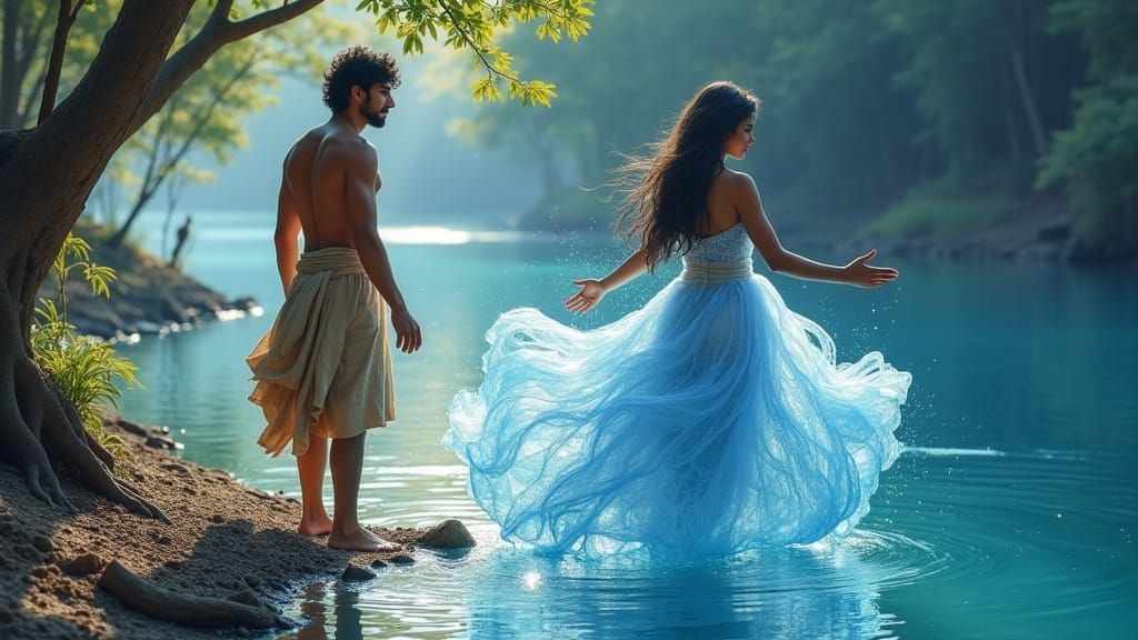 Water Goddess Emerges from the Serene Riverbank