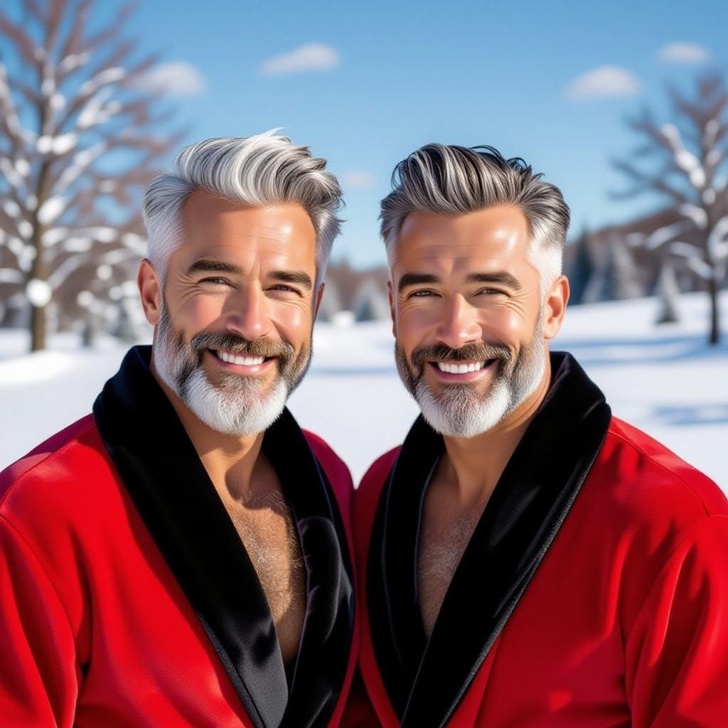 Joyous Men in Winter Landscape, Impressionist Masterpiece